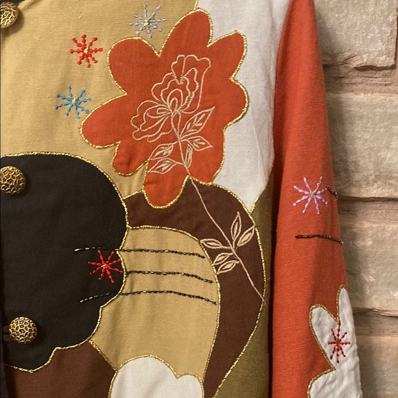 Indigo Moon Jacket Button Front Top Womens XL Multicolor Pattern Flower Flawed - Picture 6 of 10